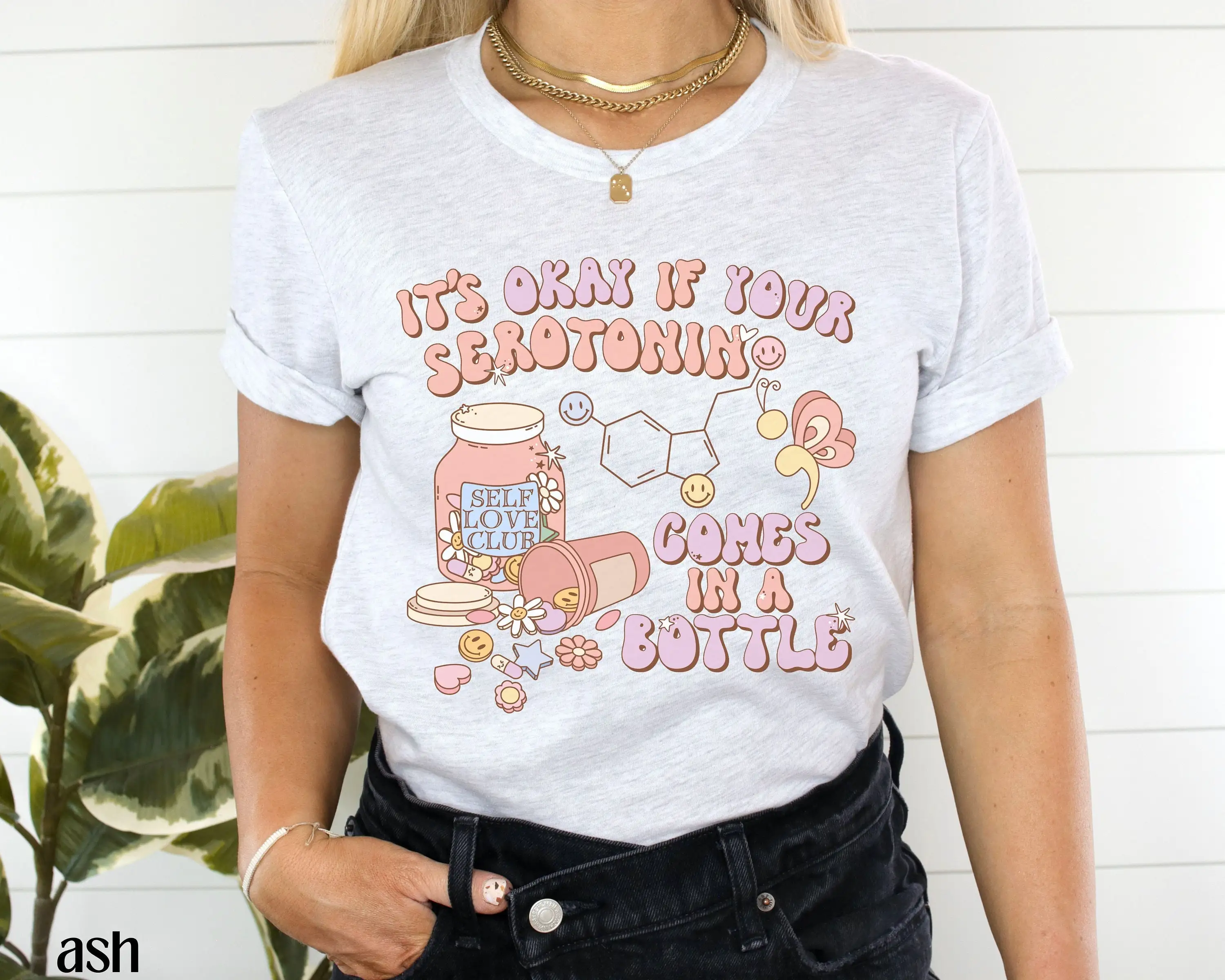 Groovy Serotonin T Shirt Mental Health It'S Okay If Your Is Store Bought Cute Anxiety Depression Therapist