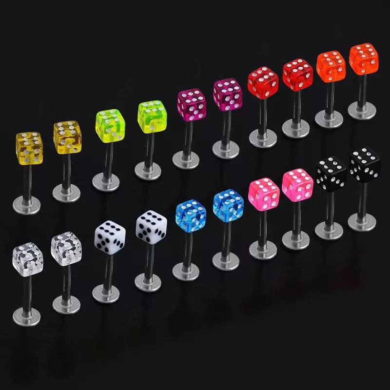 20Pcs Labret Rings Puncture Dice Ball Stripe Piercing Pin Ear Studs Screw Dice Female Earrings Lip Nails Piercing Body Jewelry