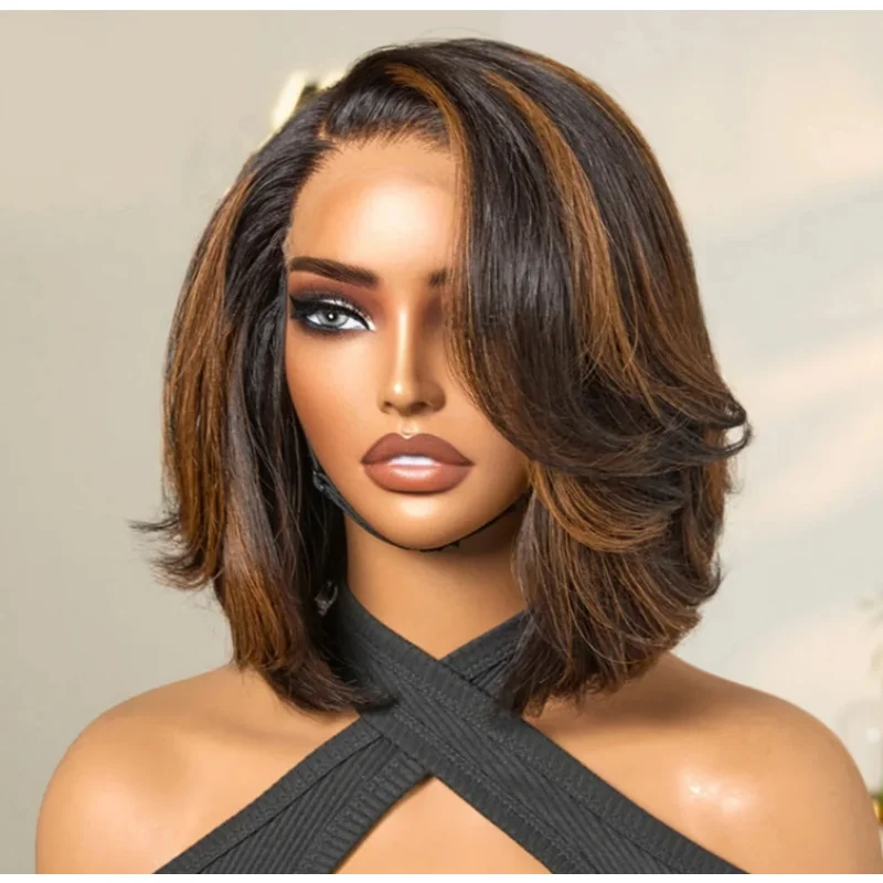 

Pixie Short Bob Wigs Body Wave Human Hair Wigs Glueless 360 Lace Frontal Wigs Human Hair Ombre Brown Lace Closure Wig Brazilian