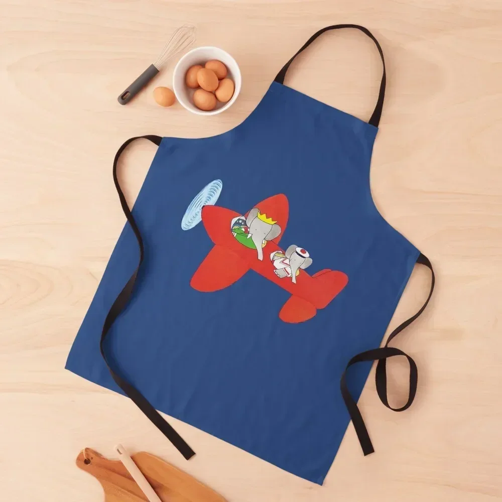 Babar in an airplane Apron kitchen gadgets Waterproof Dress Apron