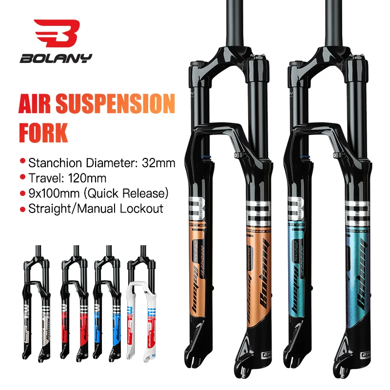 BOLANY Bike Air Fork 27.5/29inch 120mm Travel Oil Air Suspension Lightweight Magnesium Alloy Quick Release Bicycle Air Fork