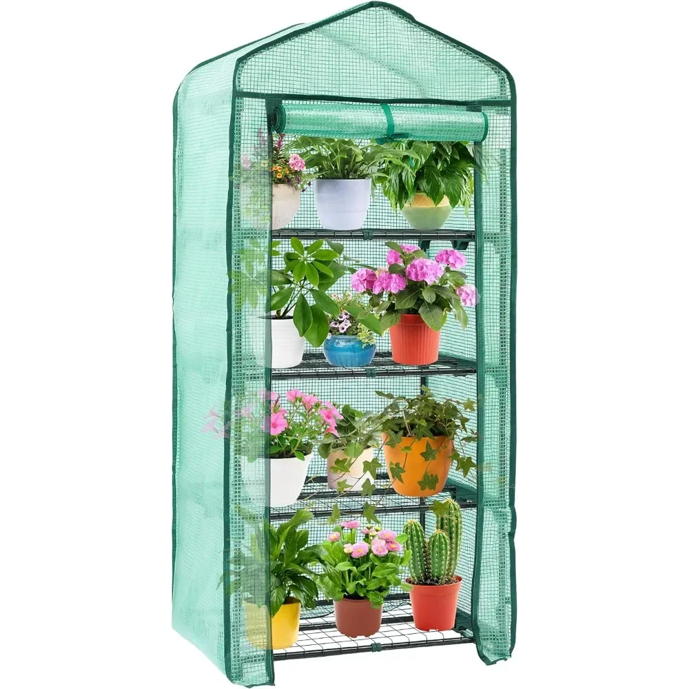 Mini Greenhouse for Indoor Outdoor, Small Plastic Plant Green House 4-Tier Rack Stand Portable Greenhouses with Durable PE Cover