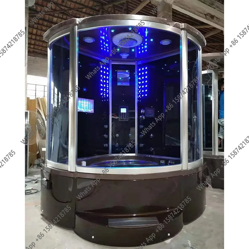 Kk 1.5M Fan-shaped Single Double Black Luxury Steam Shower Room Bathroom Surf Bathtub Closed Integrated Bath
