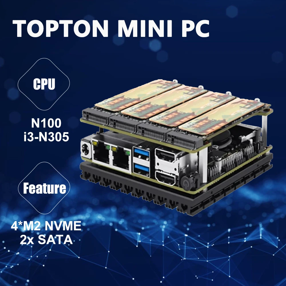 X86-P5 Development NAS Motherboad 4*M2 NVME Kit Board Firewall Router Intel i3-N305 N100 DDR5 2x I226-V 2.5G 2x SATA 2x HDMI2.1