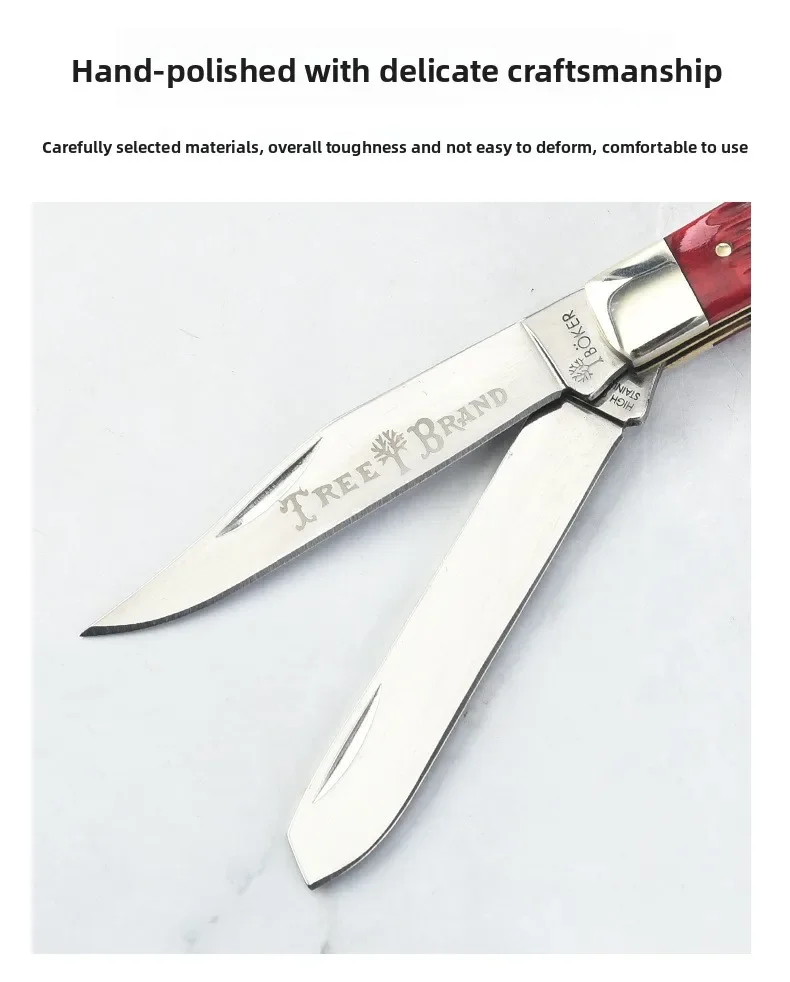 Doppeltes Veredelungsmesser – 7Cr17MoV+440 Spiegelklinge + Weißkupfer & Ochsenknochen – Garten, Veredelung, Beschneiden – Detail 4