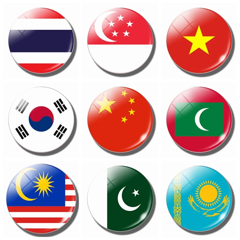 Asia Flag Fridge Magnet China Thailand Singapore India Maldives Glass Dome Magnetic Refrigerator Stickers Note Holder Home Decor