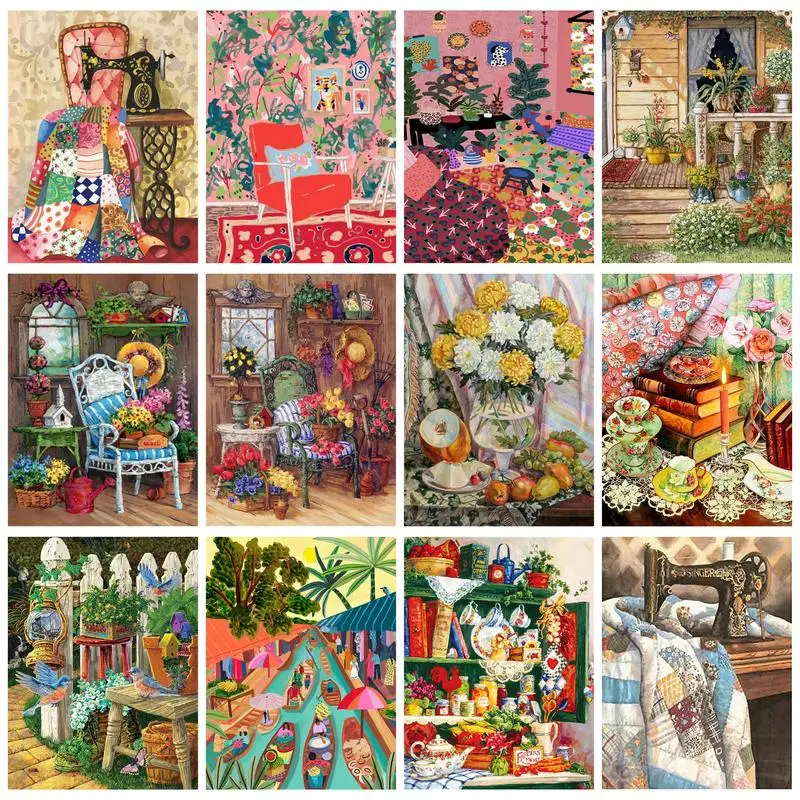 GATYZTORY Oil Painting By Number Flowers Book Sewing Machine Drawing By Numbers Adults Crafts Home Garden Artwork Kill Time Gift