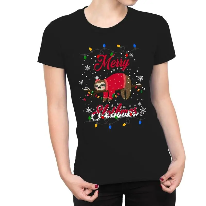 

Женская футболка 1T Lazy Merry Slothmas