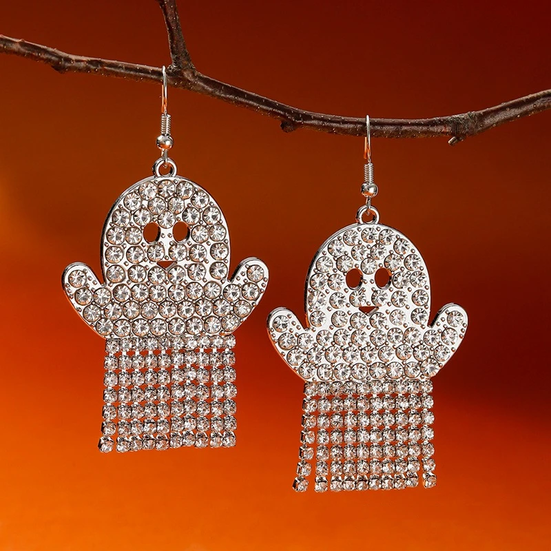 

Cute Fashion Halloween Ghost Drop Earrings for Women Rhinestone Tassel Shiny Pumpkin Charming Jewelry Party Festival Gift