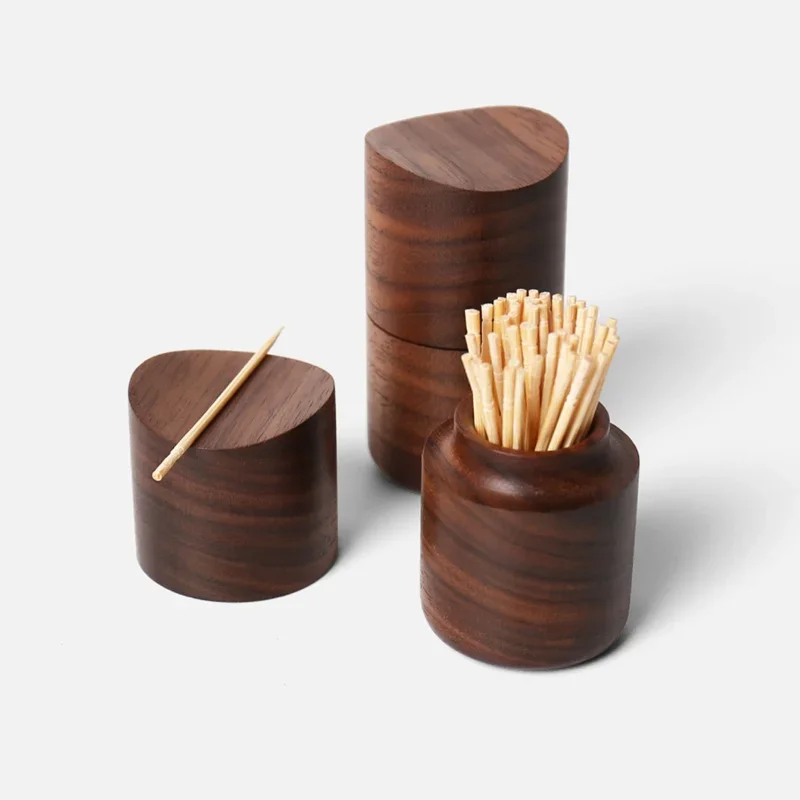 

Creative Solid Wood Toothpicks Box Japan Style Eco Natural Black Walnut Cotton Swab Container Desktop Home Decor