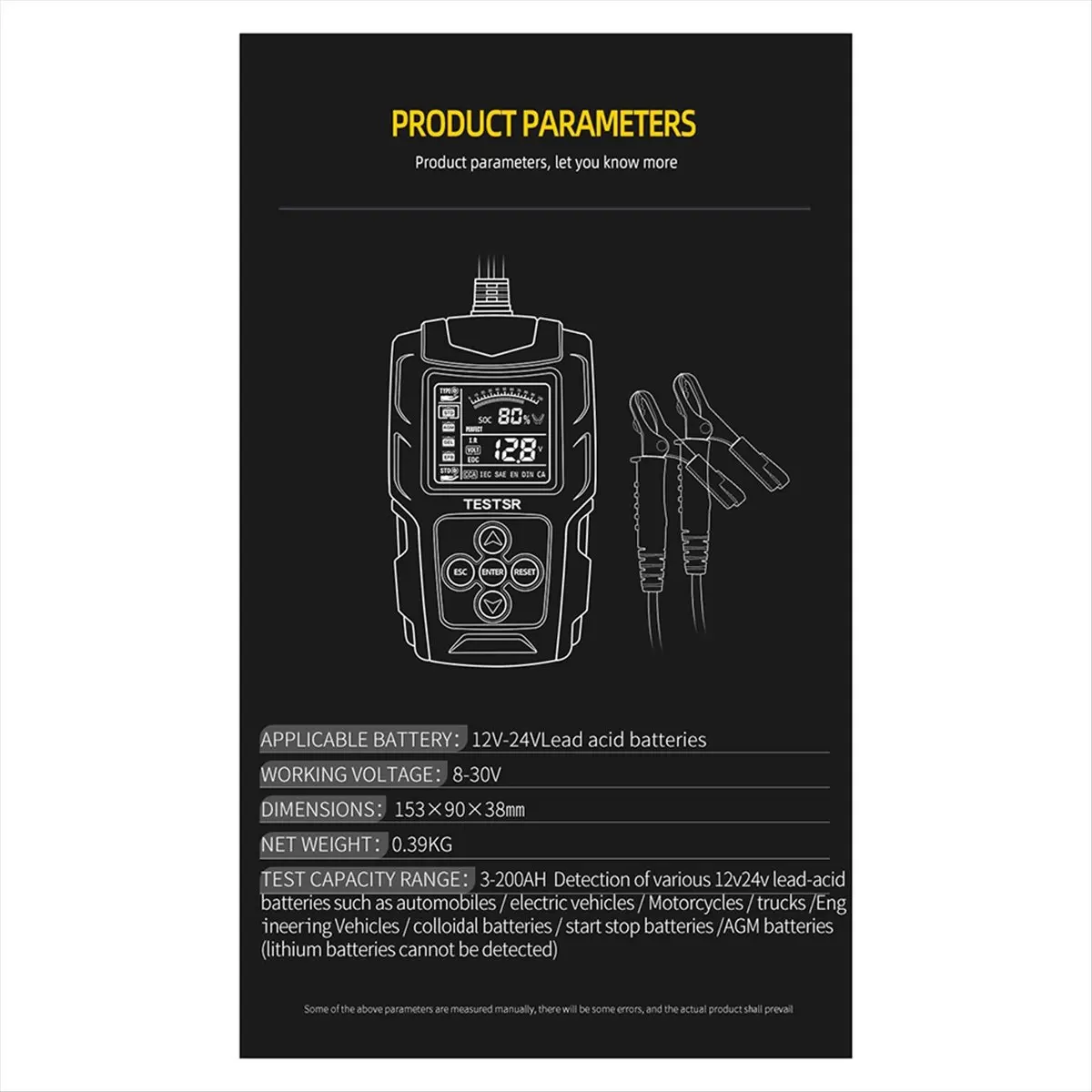 High-quality measuring tools 12/24V Automotive Battery Tester LCD Display Battery Analyzer Digital in Stock