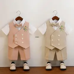 Boys Summer Vest Shorts Performance Suit Children Formal Wedding Dress Kids Photography Suit Baby Birthday Ceremony Costume