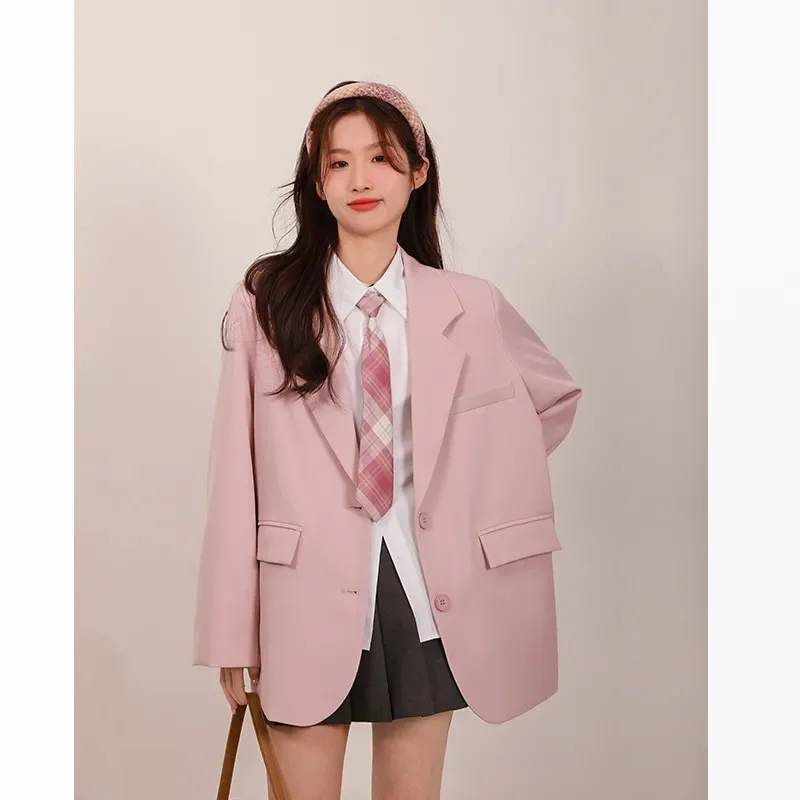 Pink Suit Coat Women Spring and Autumn Loose and Pure Desire Style Korean Version Loose Temperament Student Suit Top Trend Blaze