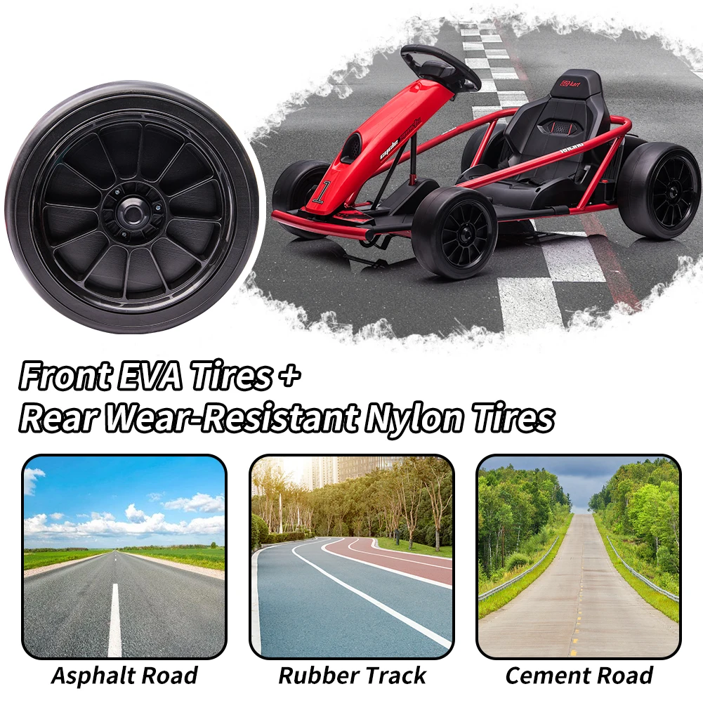 24V 강력한 고카트, 300W*2 모터, 8.1MPH 고속 드리프트 주행 차량, 최대 하중 155lbs, 음악 및 조명 포함 야외 놀이용