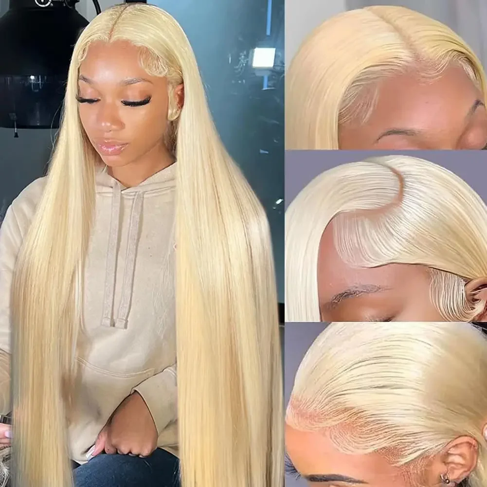 

613 Human Hair, 13x4 HD Transparent Straight Wigs Blonde Lace Front Wigs Pre-Plucked Glueless Wig Lace Frontal Human Hair Wigs