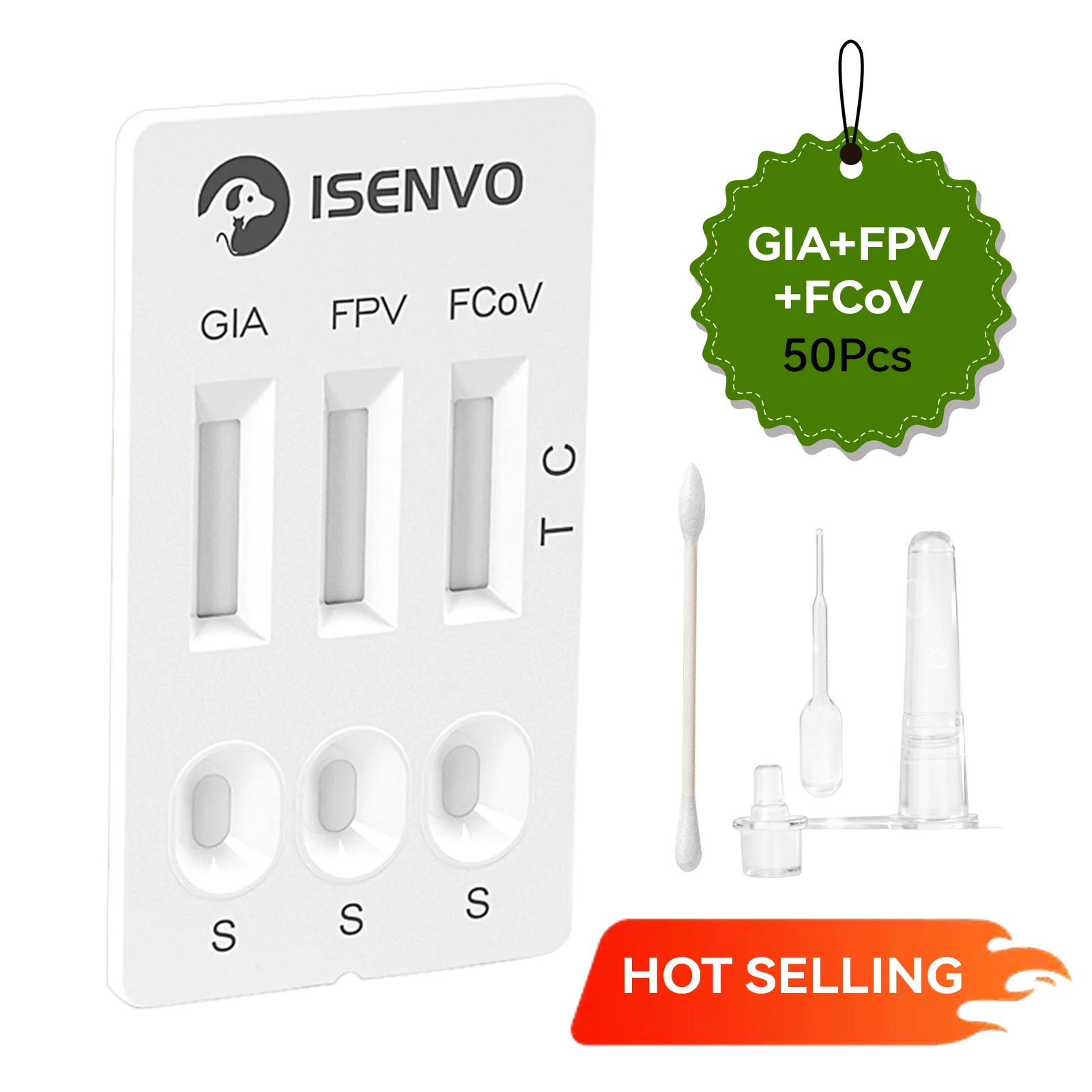 50Pcs- FPV+FCOV+GIA FPV Feline  Panleukopenia Coronavirus Giardia  Three-in-One Home Test Kit