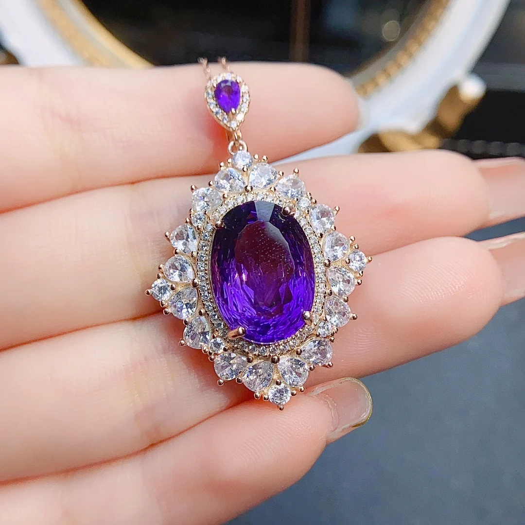 

FS 12*16 Fine Natural Amethyst Pendant Real S925 Sterling Silver Luxury Weddings Jewelry Gift for Women With Certificate MeiBaPJ