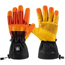 Winter Snowboard Leather Gloves Men Women Rechargeable Electric Heated With Battery For Work Ski Bikes Moto Waterproof Warmer