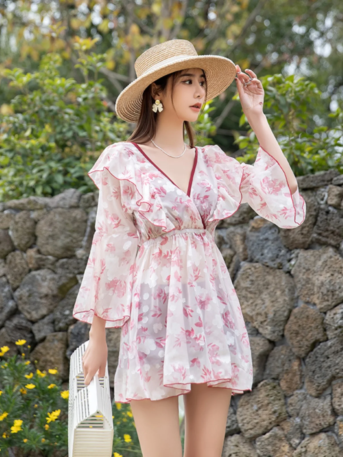 women's-2025-new-tee-piece-set-small-chest-faionable-ins-beach-vaion-swimsuit-hot-spring-bathing-suit-summer-autumn