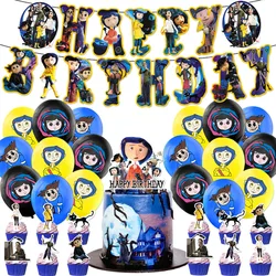 Coraline Party Supplies DIY Balloon Birthday Party Decoration Banner Latex Balloon Decoration Cake Supplies Invitation Cards