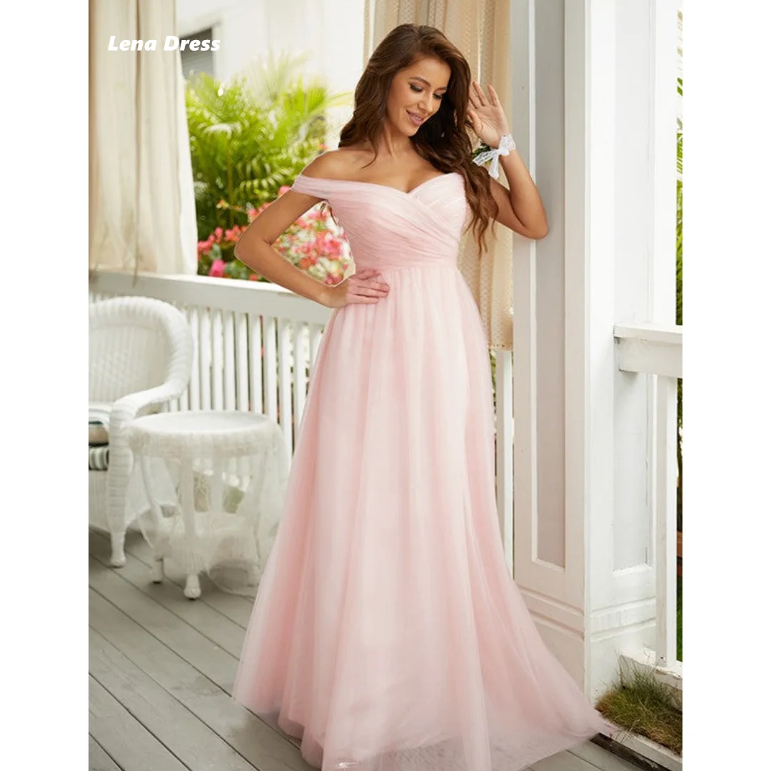 

Lena Wedding Dress Prom Dress Women Elegant Party Dresses Woman Gauze Custom Made Pink V-neck Saudi Evening Dresses Sleeveless