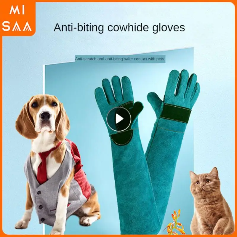 Pet Supplies Good Tear Resistance Wear Resistance Cowhide Material Green Pet Accessories Thickened Long Protective Gloves