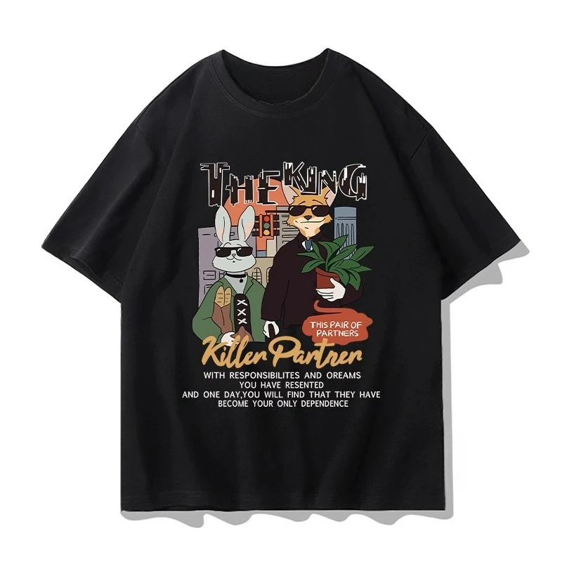 Disney American Crazy Zootopia Short Sleeve T-Shirt Men's Summer Anime Peripheral Judy Nick Casual Breathable Crew neckClothes