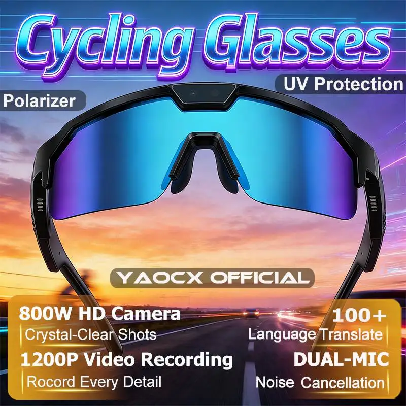 

2026 New Sports Cycling Glasses with 800W HD Camera AI Voice Assistant Bluetooth 5.3 270mAh Battery Capacity Outdoor Activities