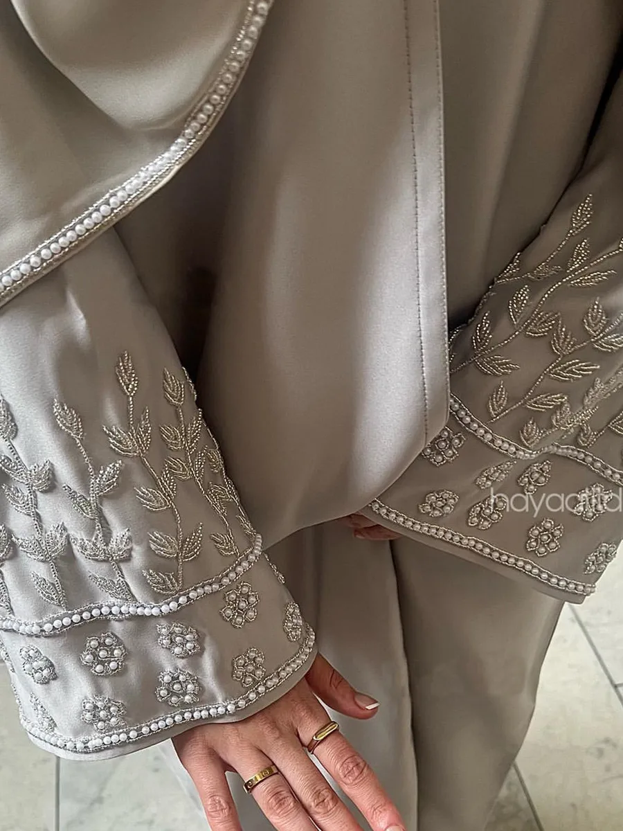 Muslim Women Dubai Abaya Fashion Handmade Beading Embroidery Kimono Cardigan Maxi Dresses Ramadan Robe Caftan Marocain Femme