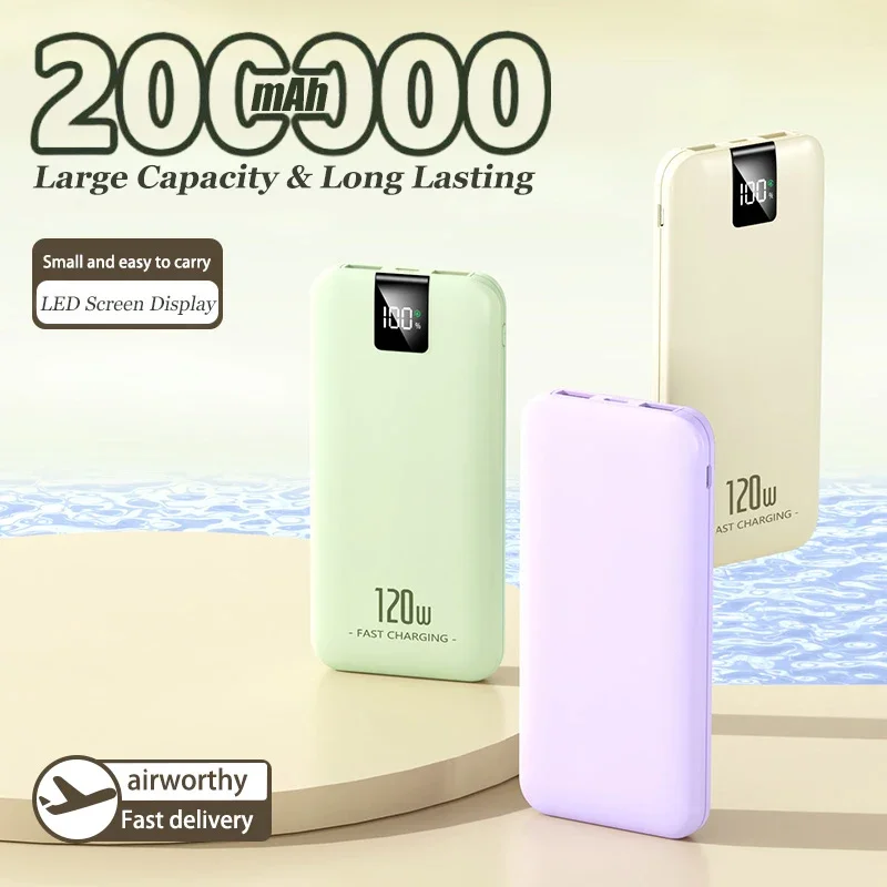 

200000mAh Power Bank 120W Fast Charging Ultralarge Capacity Mobile Phone Power External Battery With LED Light For Xiaomi iphone