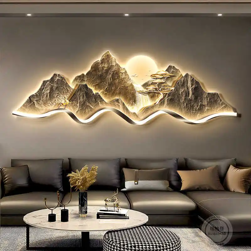 Living Room Decorative Painting Sofa Background Wall Hanging Painting Atmospheric Three-dimensional Landscape LED Light Painting