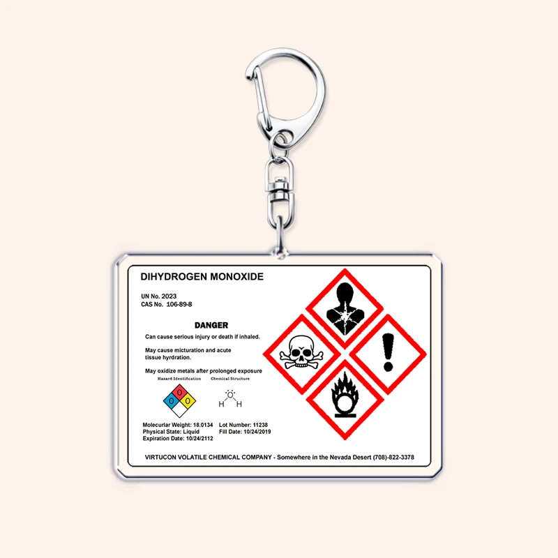 مضحك ثنائي الهيدروجين أول أكسيد المفاتيح بوس كيرينغ ل اكسسوارات حقيبة المياه العلوم H2O مفتاح سلسلة خاتم المشجعين الأصدقاء الهدايا #3
