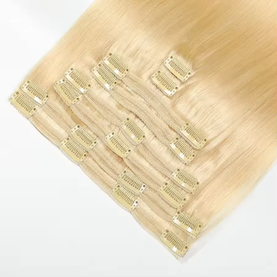 613 Светлые прямые волосы на заколках, человеческие волосы 24 дюйма, бразильские 100% настоящие человеческие волосы, светлые накладные волосы на заколке