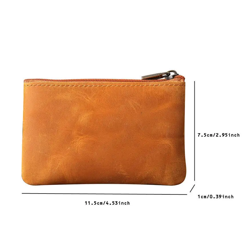 Vintege Genuine Leather  Cowhide Men's Leather Short Wallet Mini Purse Men Women Brown Coffee Colored Zipper Coin Bag Card
