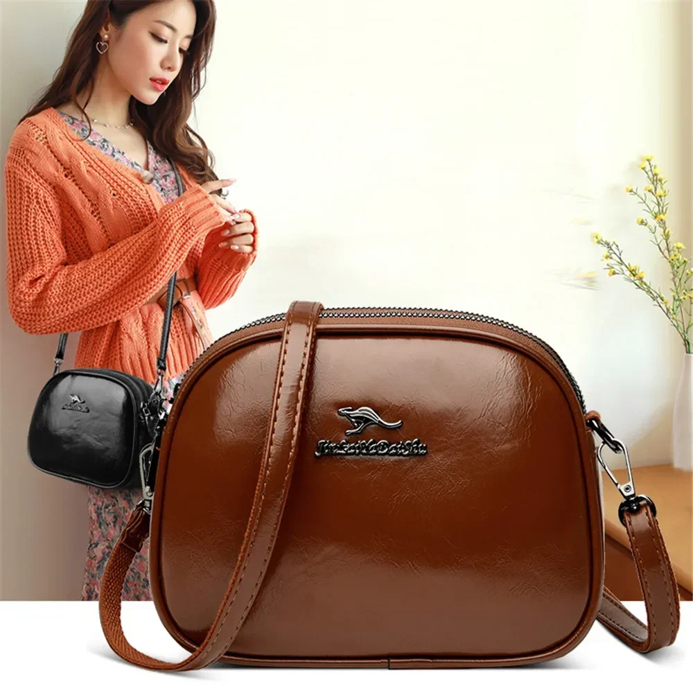 Vintage Soft PU Leather Crossbody Bags for Women Luxury Brand 3 Layer Pockets Shoulder Bag Designer Handbags and Purses Female