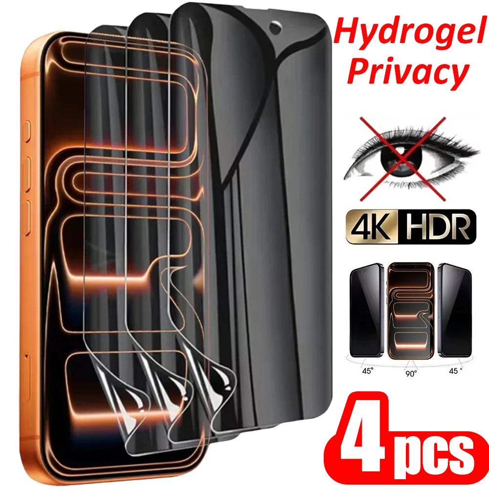 4er-Pack Hydrogel Blickschutzfolie für iPhone 17 16 Pro Max 13 15 14 Plus 12 Mini 11 XS Max XR – Kein Glas, weiche Folie
