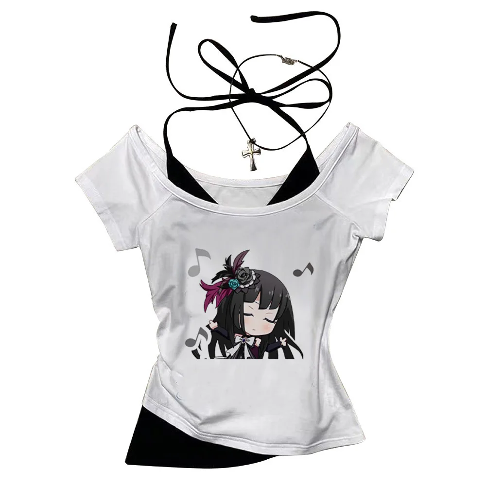 Bang Dream crop top gothic  Slim Fit Cute 2025 Streetwear Fairy cute coquette 2000s woman top