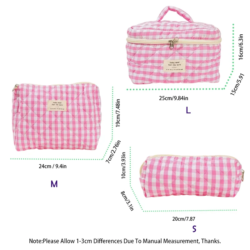 1pc Checkered Cosmetic Bag Large Travel Multicolored Plaid Makeup Storage Toiletry Bag Girls Cosmetic Bag Sanitary Cotton Bag