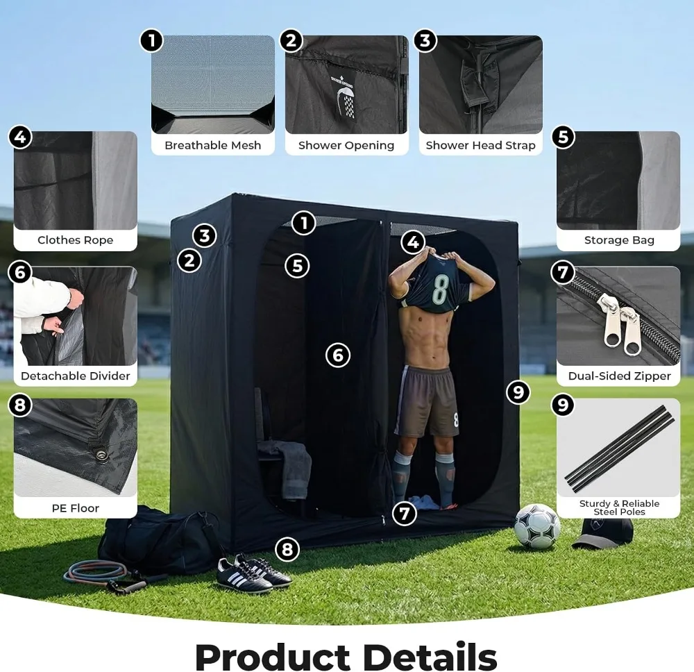 2-Room Shower Tent, Outdoor Changing Room with Floor & Doors, Privacy Canopy for Pool, Beach, Camping view 5