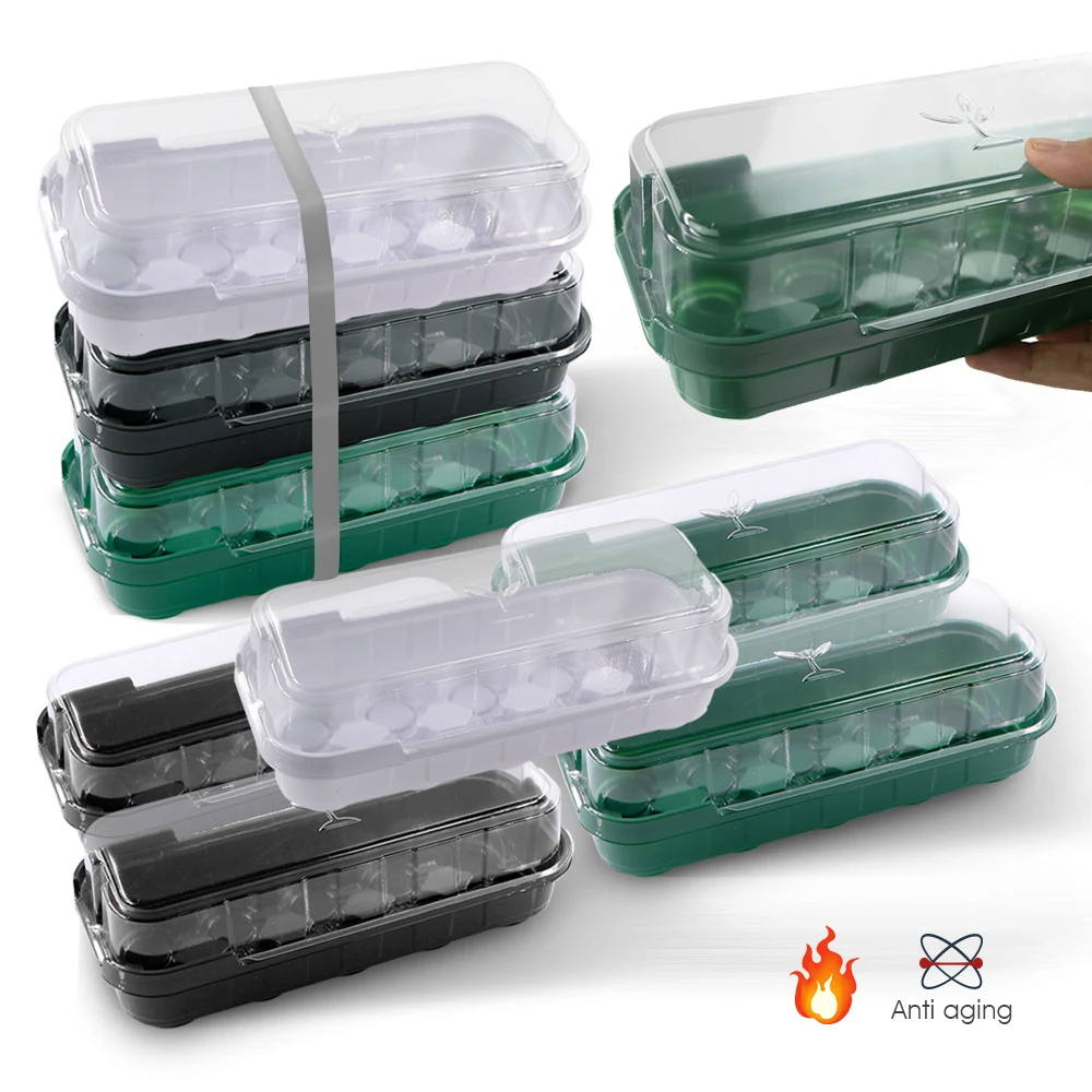 

10 Cells PET Seedling Trays Germination Box Plants Seed Starting Pots with Transparent Cover for Indoor Garden Greenhouse Growth