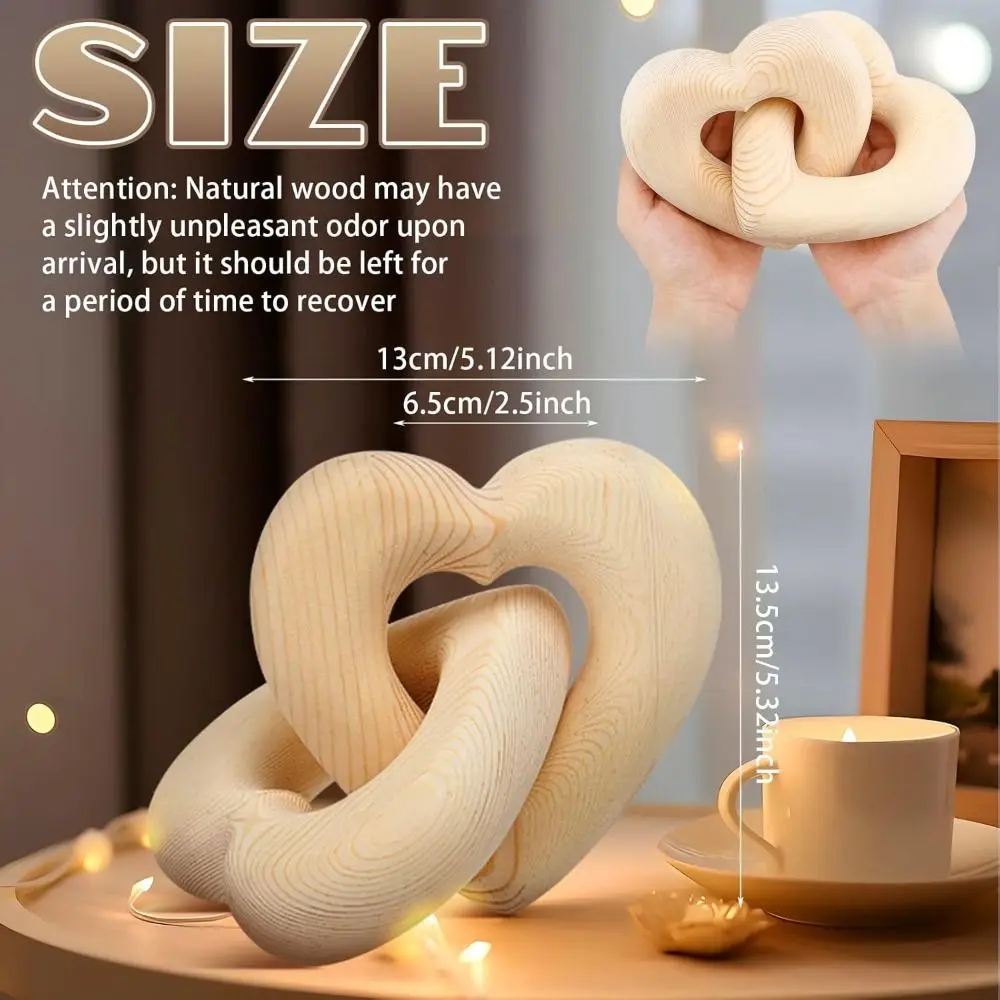 Chain Link Design Interlocking Wooden Hearts Romantic Handmade Wooden Heart Knot Decor Elegant Wood Grain Olive Wood Hearts