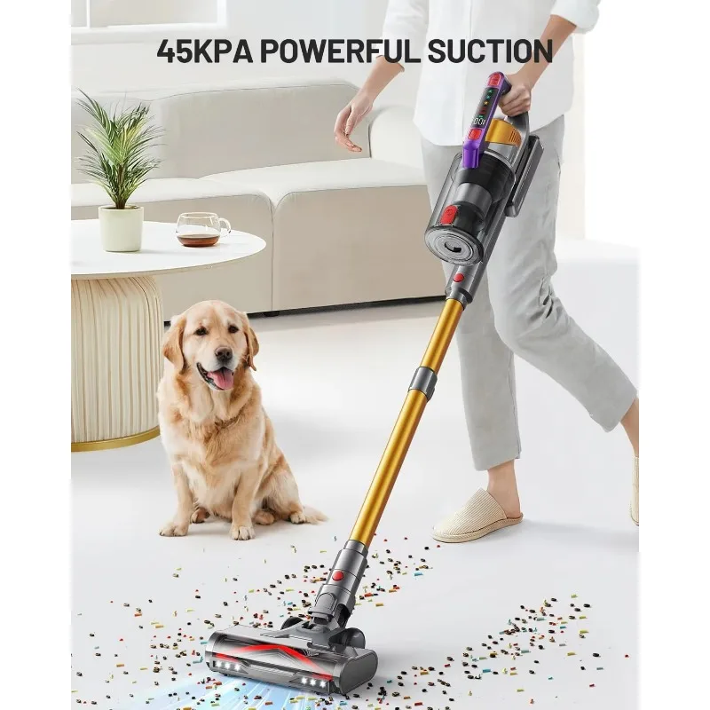 AZVKEA Cordless Vacuum Cleaner, 550W/45KPA Self-Standing Vacuum Cleaners, Max 60Mins Anti-Tangle Stick Vacuum with Aromatherapy