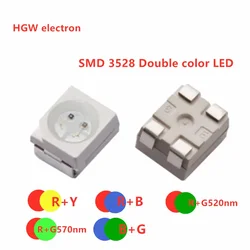 20PCS 3528 BICOLOR LED RED+WHITE  R+ BLUE R+GREEN R+Yellow  BLUE +GREEN 520NM R+YG 570NM (Same Polarity)