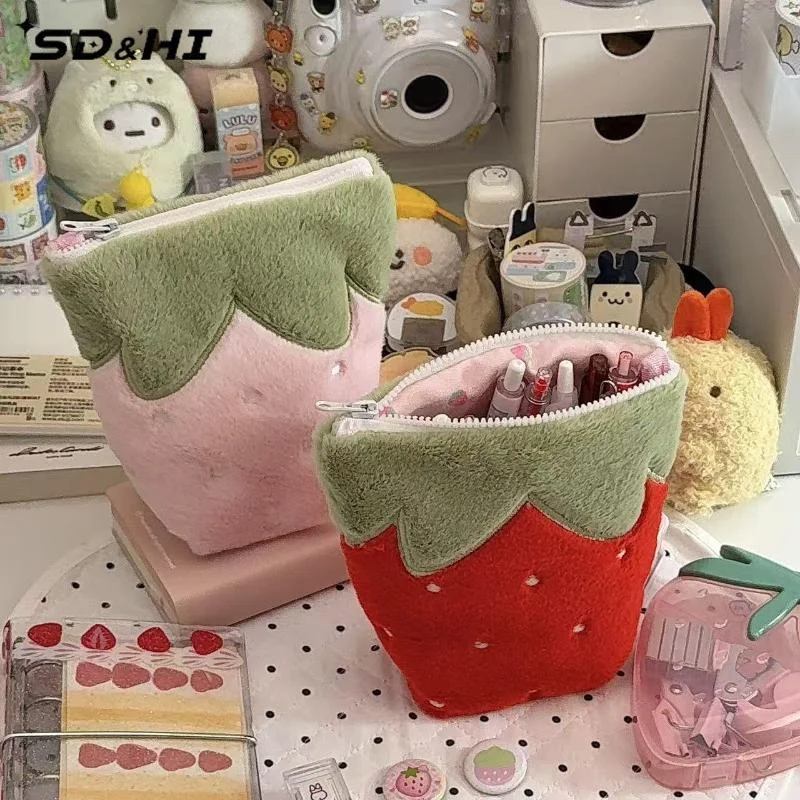 1Pcs Standing Strawberry Shape Pen Bag Large Capacity Stationery Organizer Multi-functional Pencil Case Gift