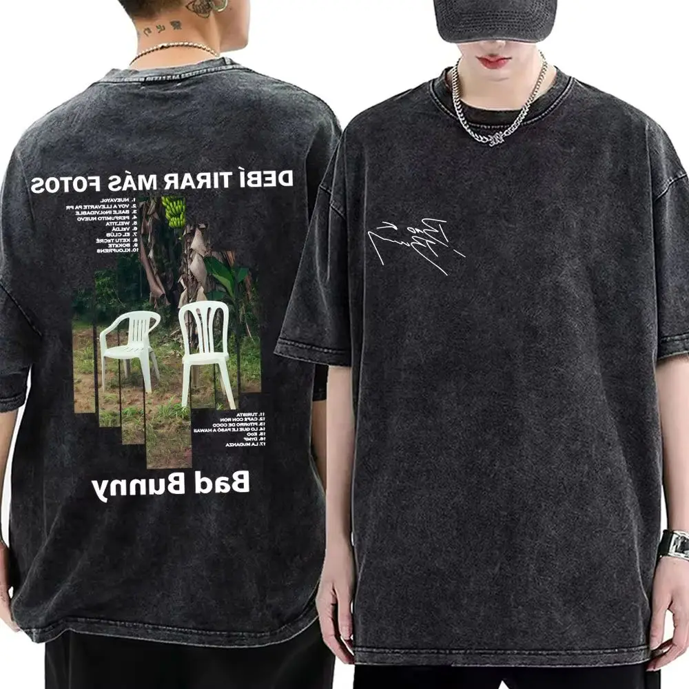 

Washed Vintage Rapper Bad Bunny Debi Tirar Mas Fotos DTMF Album Graphic T-shirt Men Women Hip Hop Fashion Oversized Streetwear
