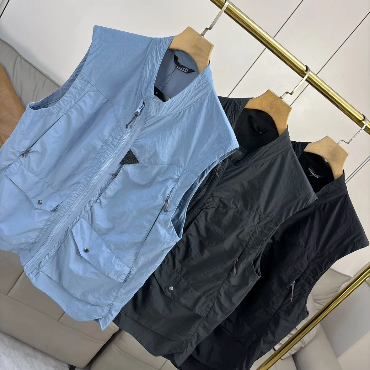

High-End Outdoor Men's Vest Summer Windproof Waterproof Wear-Resistant Tearable Faion Urban Sle Stand Fit Zipper Closure
