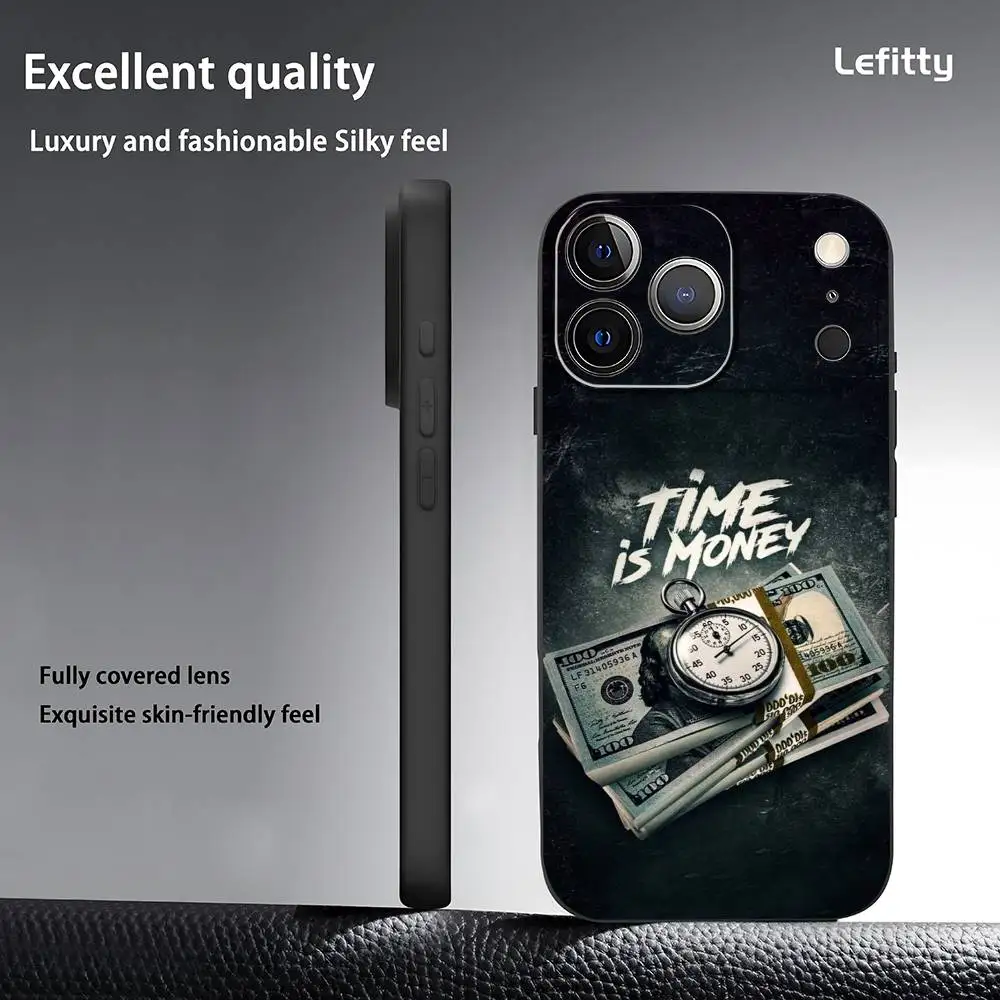 Funny Time is Money Phone Case For iPhone 17 16 15 14 13 12 11 Pro Max Plus Mini Black Frosted Soft Shell Funda - view 3