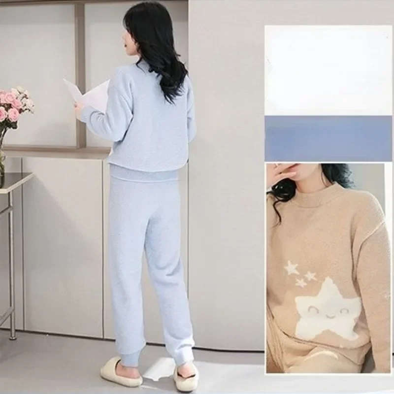 Ensemble de pyjama en velours fin pour femme, vêtements de maison chauds, simple et confortable à porter à l'extérieur, nuage, haute qualité, automne et hiver