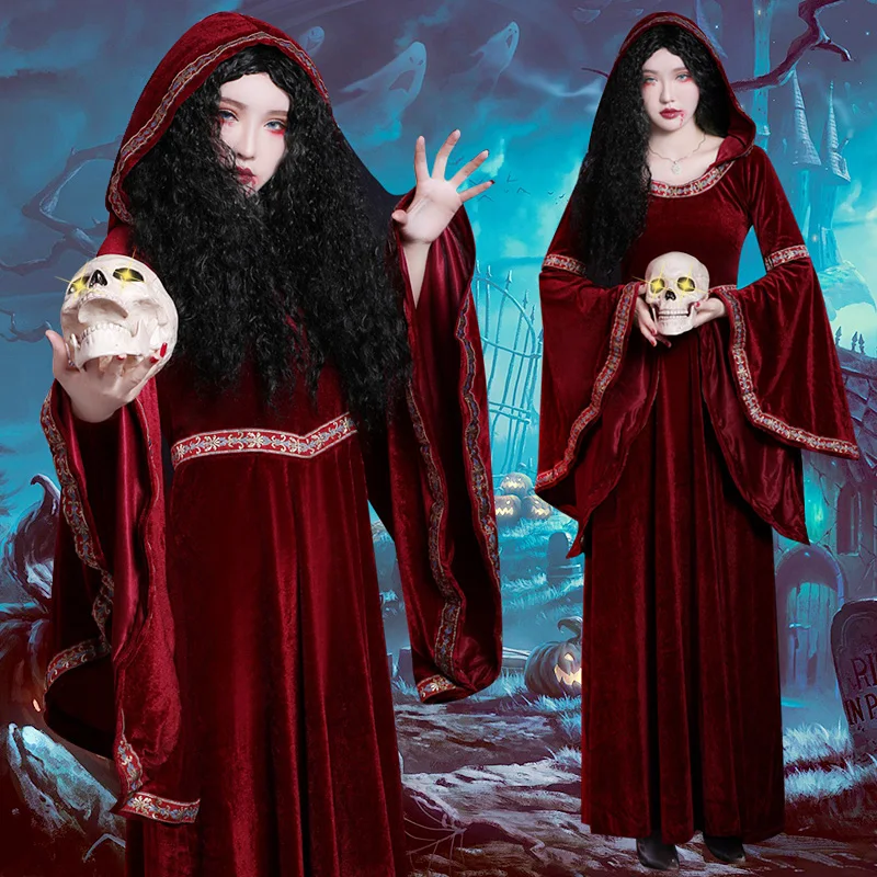 

Halloween Role-playing Cosplay Long Skirt with Hood Court Stage Bell Bottoms Two-color Women's Robe Polyester Fiber 100%