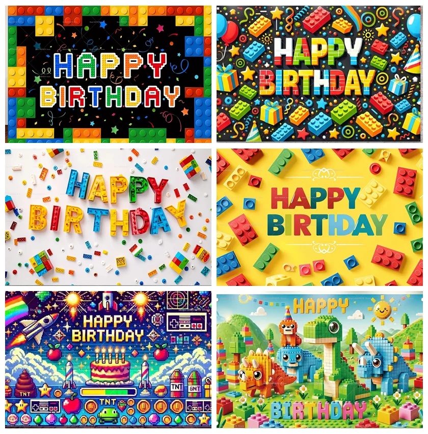 

Ego Brick Photography Backdrop Fun Children's Birthday Party Baby Shower Photography Banner Studio Props Decorative Supplies